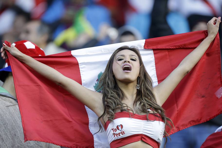 Una tifosa peruviana ha attirato le attenzioni dei fotografi durante la partita tra Brasile e Per a Temuco. Ap